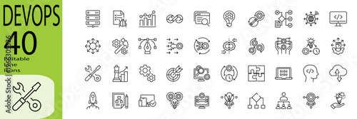 Devops icon set. Editable stroke.