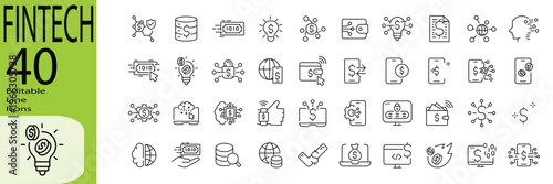 Fintech icon set. Editable stroke.
