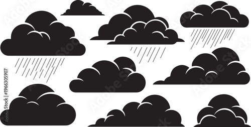 Black clouds with rain on a white background illustration