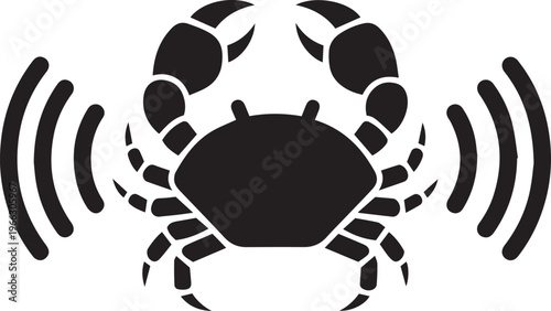 Crab Silhouette Emitting Radio Waves Zodiac Sign Cancer Symbol Minimalist Graphic