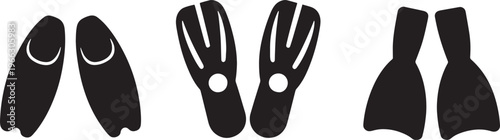 Set of Three Pairs of Diving Fins for Snorkeling and Scuba Diving Vector Illustration Graphics