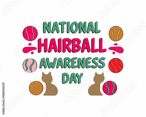 Cute Cat with Hairball Silhouette Vector, Veterinary Awareness Day Design