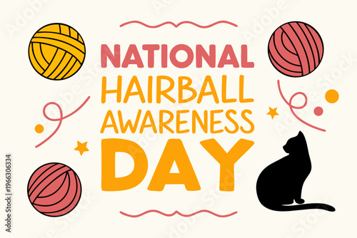 Cat Hairball Awareness Concept Vector, Pet Health and Care Illustration