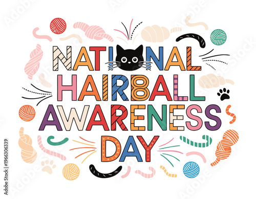 NATIONAL HAIRBALL AWARENESS DAY vector illustration isolated on white background