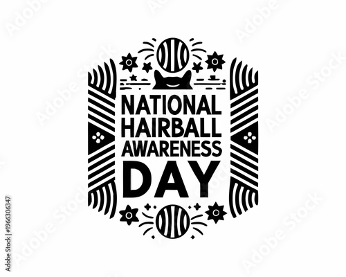 Cute Cat with Hairball Silhouette Vector, Veterinary Awareness Day Design