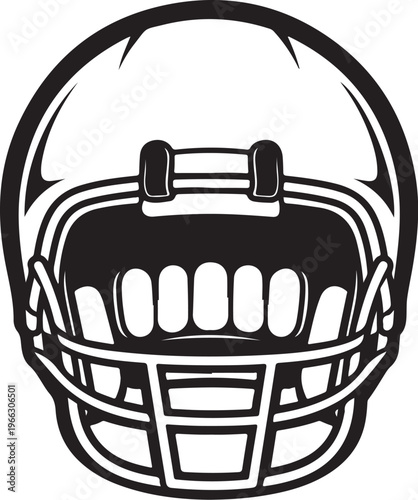 American Football Helmet Illustration in Black and White Colors