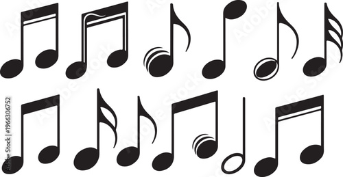 Black music notes on a white background illustration