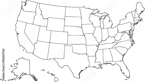 Outline Map of the United States of America: US States Borders for Education and Design