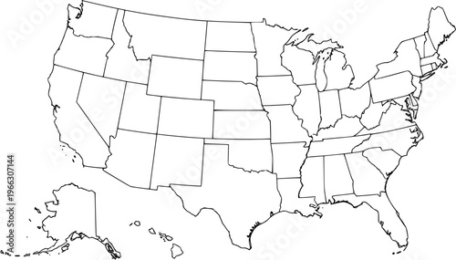 Blank Map of the United States of America: Outlined States, No Labels, for Education and Design