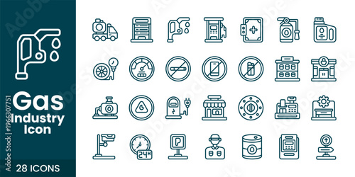 Gas and Oil Industry Icon Set with Fuel, Refinery, Pipeline, and Industrial Energy Vector Collection
