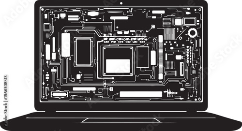 Laptop motherboard circuit board internal components illustration