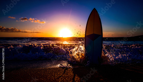 Surfboard Leaning on Sandy Beach