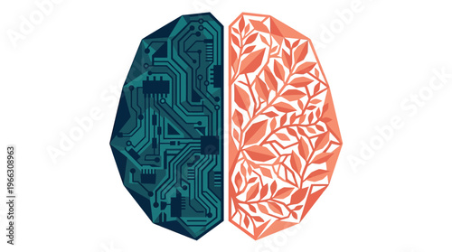 Artificial Intelligence Brain Nature Technology Digital Growth Concept with vector illustration