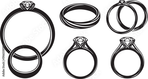 Collection of diamond wedding rings and bands in black and white