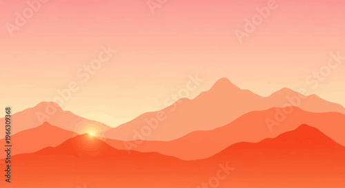 Sunset over mountain range landscape.