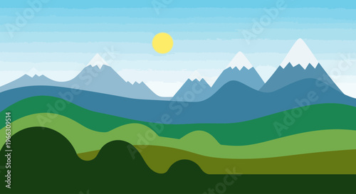 Mountain Landscape with Green Hills.