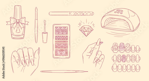 Elegant Manicure Tools and Nail Art Supplies Flat Lay Illustration for Beauty Concepts