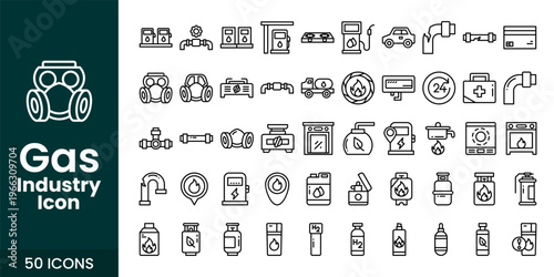 Gas and Oil Industry Icon Set with Fuel, Refinery, Pipeline, and Industrial Energy Vector Collection