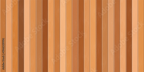 Wood plank wall, vertical slats, wood texture seamless pattern, different tones, vector design