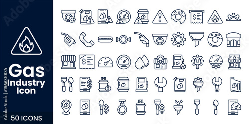 Gas and Oil Industry Icon Set with Fuel, Refinery, Pipeline, and Industrial Energy Vector Collection