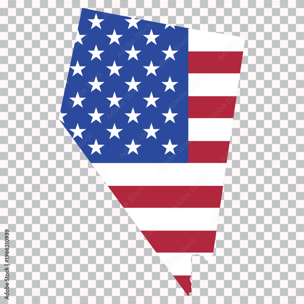 Obraz premium Outline map of Nevada filled with the United States flag design, isolated on transparent background for geography and educational use.