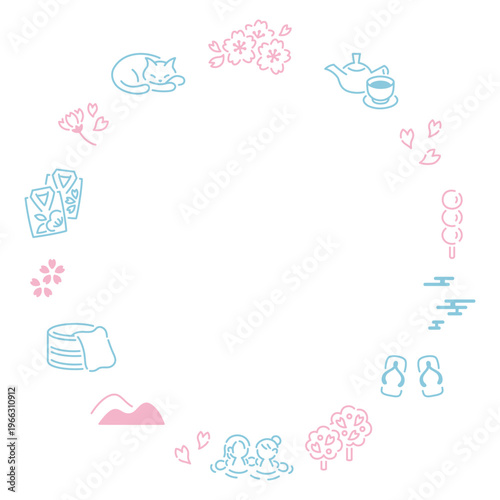 旅館女子旅で春の風を感じる花見露天フレーム素材／春風カラー