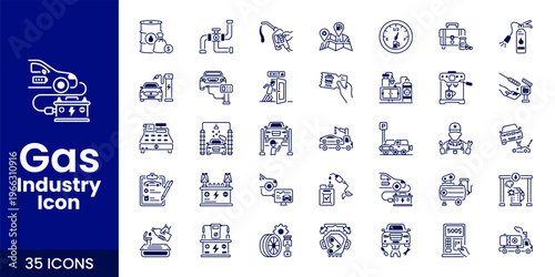 Gas and Oil Industry Icon Set with Fuel, Refinery, Pipeline, and Industrial Energy Vector Collection