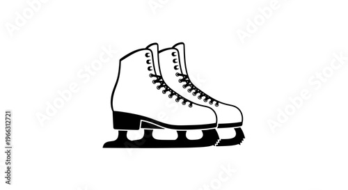 Simple white ice skates icon vector illustration with black blades and laces, essential winter sport footwear for skating and leisure.