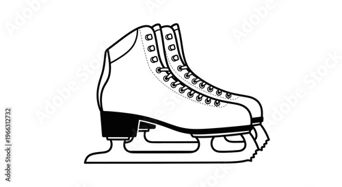 Black and white line art illustration of ice skates. Vector icon for winter sports, figure skating, ice skating, and recreational activities.