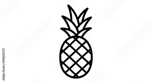 Minimalist black and white line art illustration of a tropical pineapple fruit icon isolated on a white background
