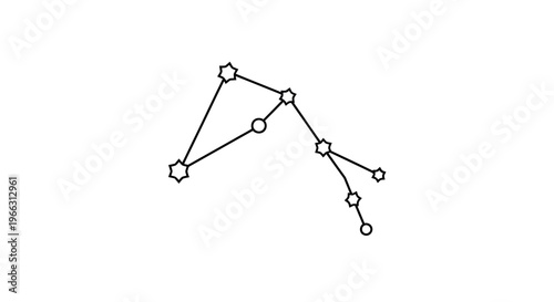 Clean line art of a cosmic star constellation symbol, abstract celestial pattern with connecting points for astrology and science.