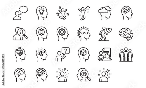 Set of diverse brain and mind related icons with human figures