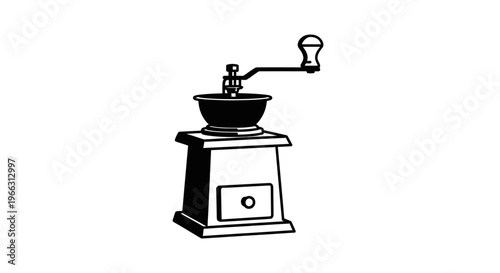 Vintage Manual Coffee Grinder Icon Illustration, Retro Hand Crank Mill for Fresh Coffee Beans, Kitchen Equipment