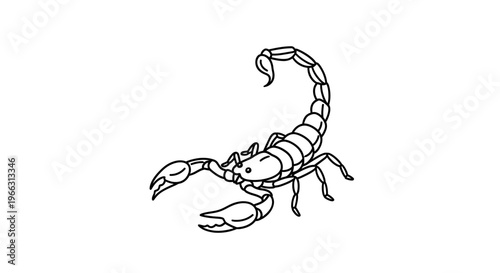 Black and White Scorpion Line Art Illustration. Detailed Outline Drawing of a Desert Arachnid with Claws and Stinger.