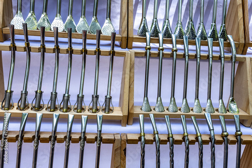 Mate souvenirs for sale in a street market in Montevideo, Uruguay.