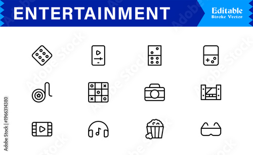 Entertainment Line Icon Collection Unique Minimalist Designs for Media, Gaming, and Streaming