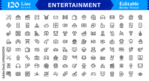 Entertainment Line Icon Collection Unique Minimalist Designs for Media, Gaming, and Streaming
