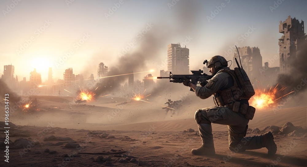 Fototapeta premium view of hot desert battlefield atmosphere