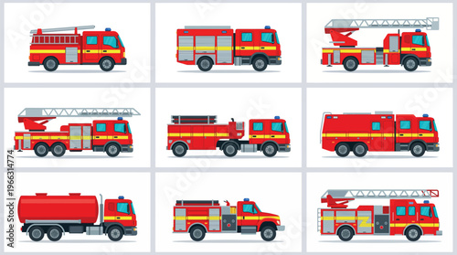 A collection of various fire trucks, showcasing the different designs and functionalities used by emergency services.
