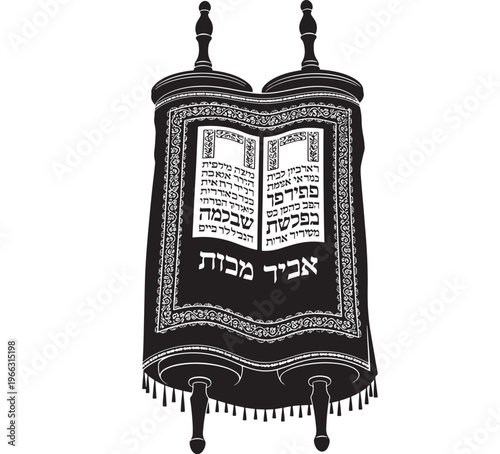 Traditional Jewish Torah scroll in black and illustration for cultural heritage Transparent Background