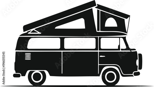 Vintage Microbus Camper Pop-Top Van Minimal Vector Silhouette