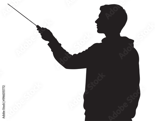 Silhouette of man holding conductors baton in dramatic lighting for music industry Transparent Background