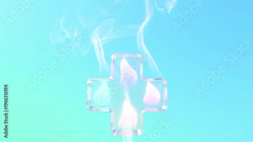 Holographic medical cross symbol isolated on transparent background