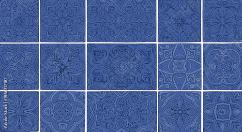 Intricate blue ceramic tile pattern a seamless texture for decorative surfaces
