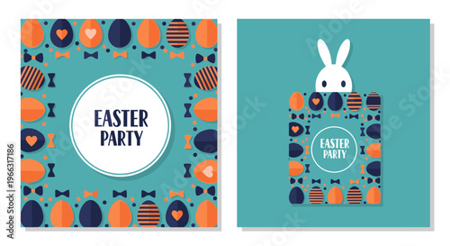 Minimalist graphic greeting card design for holiday celebration with adorable rabbit