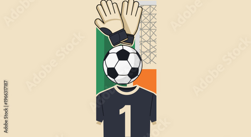 Abstract illustration of a goalkeeper catching a soccer ball on a field