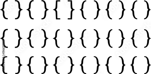 Black Curly Braces and Square Brackets (Mathematical and Programming Symbols) Repeating in a Grid Pattern on a White Background