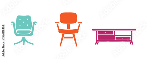 A versatile furniture icon set from the Stampico design collection.

