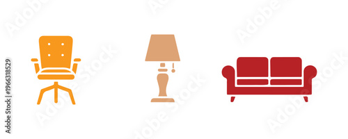 Minimal furniture icon set designed in the Stampico style.