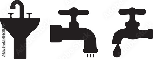 Set of sink and water tap icons